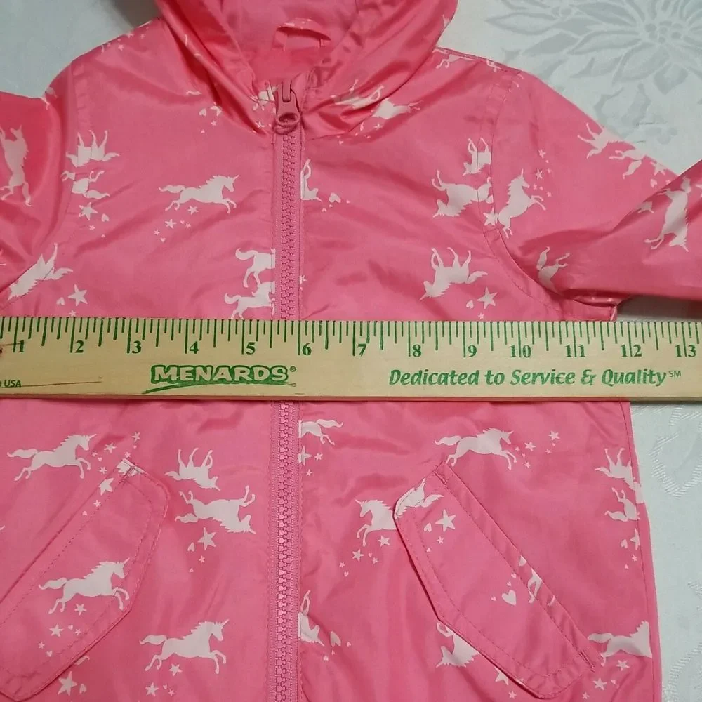 Carter's Girls 24 Mouth Unicorns‎ Stars Raincoat Jacket Coat Pink Hooded Kids